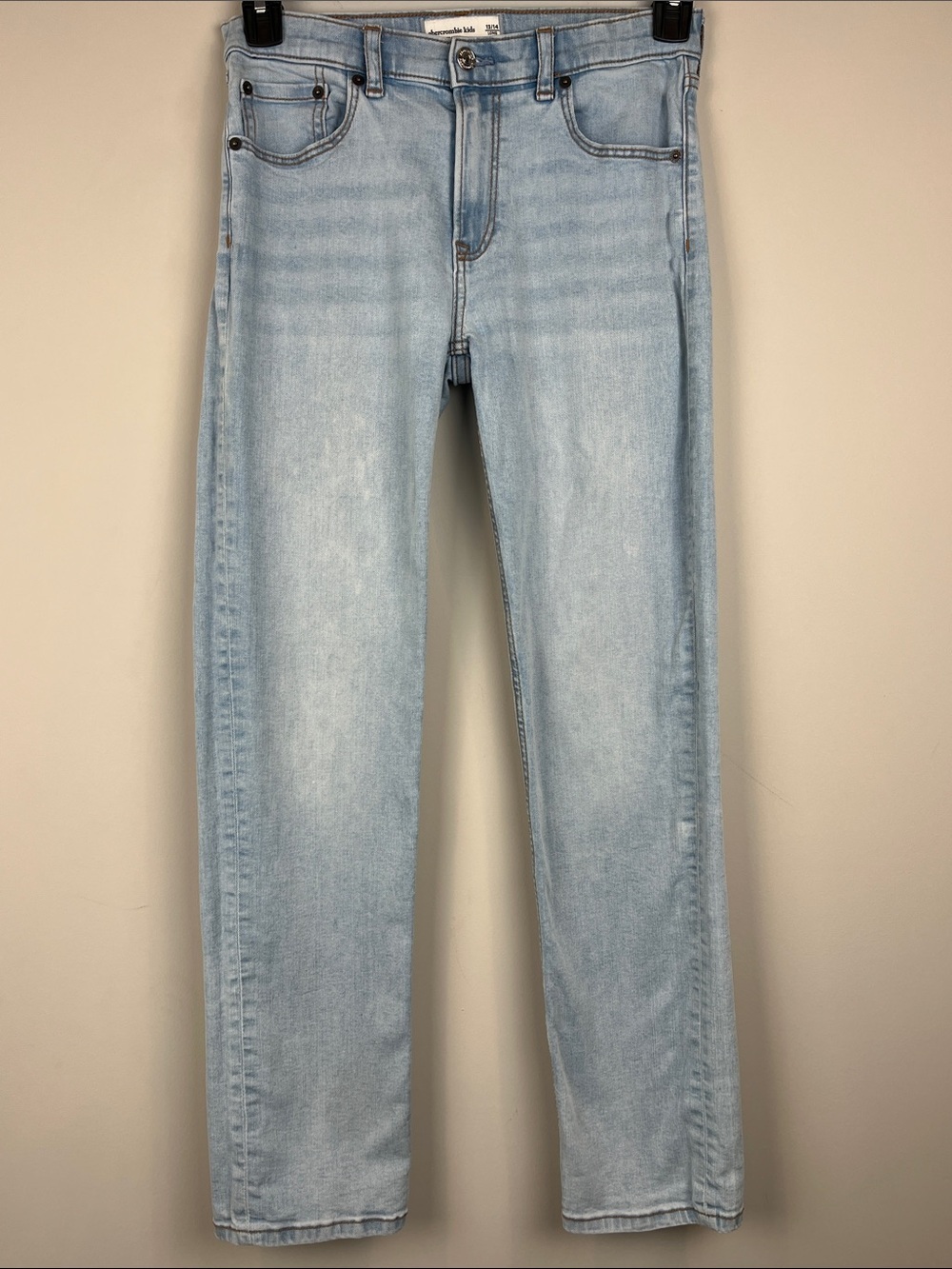 Abercrombie & Fitch 13/14 Long Girls Straight Leg Jeans Light Blue Wash Stretch